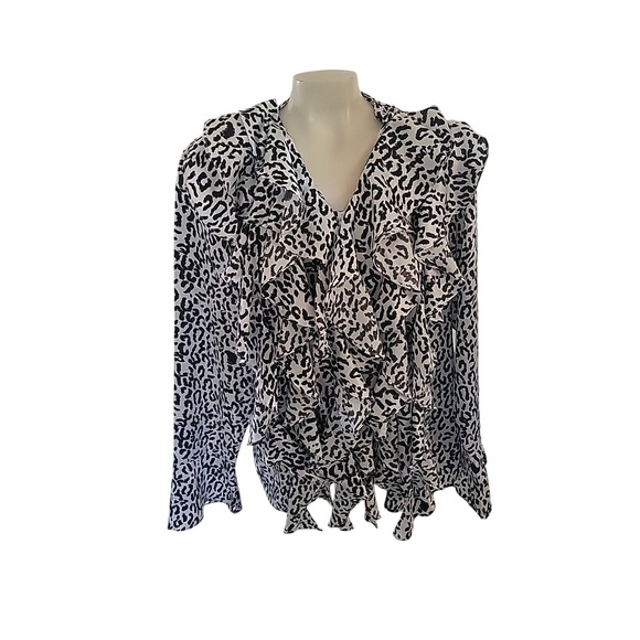 ASHRO plus size 22 Animal Print Ruffled Blouse officecore‎ mobwife designer - Picture 1 of 8